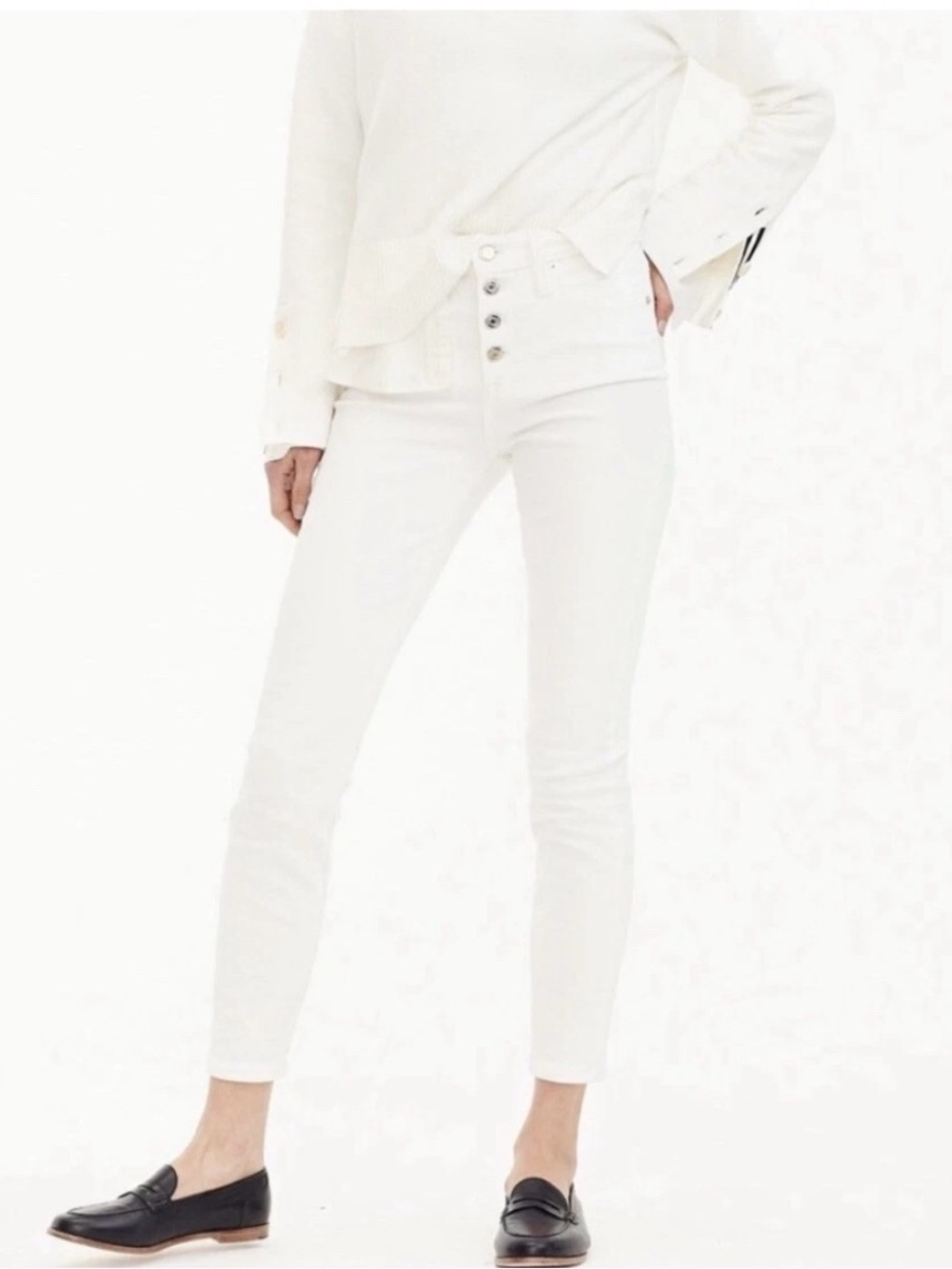 J Crew 9" High Rise Toothpick White Button Size 29